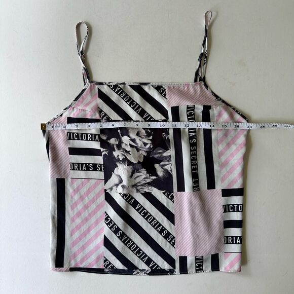 Victoria’s Secret Newspaper Floral Stripe Patchwork Print Satin Cami Tank S - Picture 6 of 12
